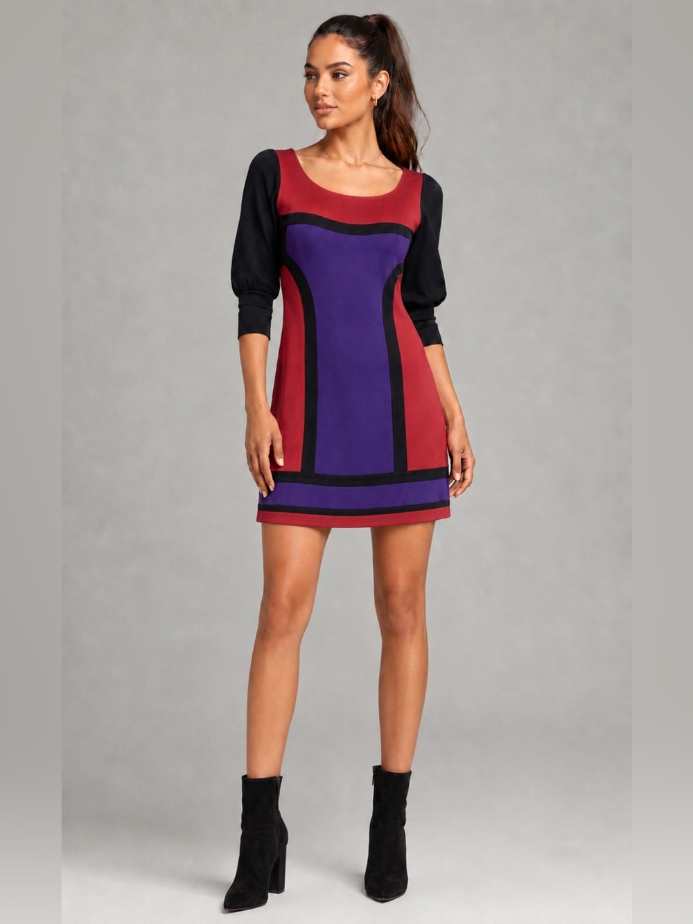 Vintage Balenciaga silk knit Colorblock Mini Dress